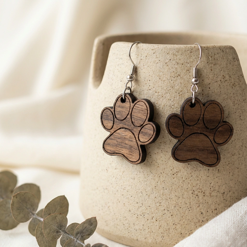 Örhängen hundtass valnöt